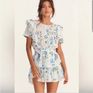Loveshackfancy Natasha Ruffle Floral Mini Dress in blueberry cloud